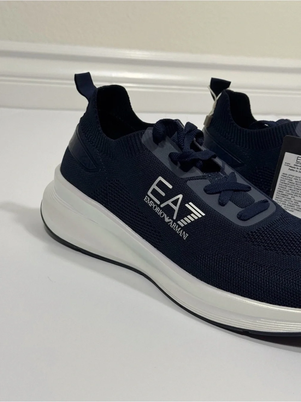 EA7 Emporio Armani Sneakers Men US 11.5 EU 46 Navy Knit Running Shoes New